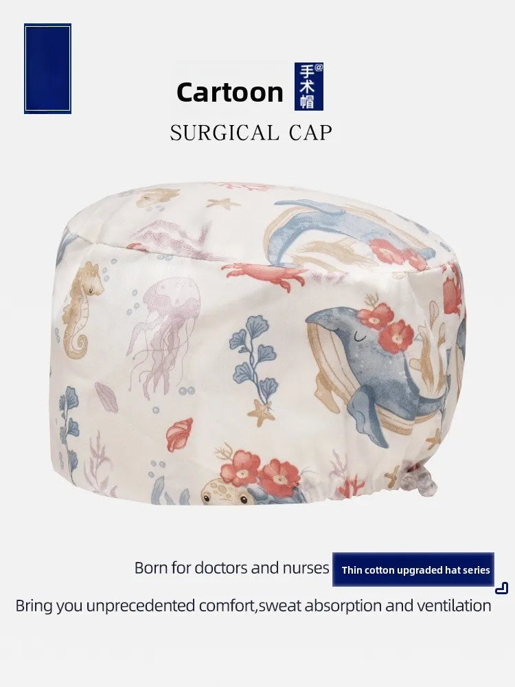 Gorro Quirúrgico de Aodón Puro, Transpirable, con Diseño Estampado para Mujeres, Gorro Redondo para Dentistas y Enfermeras