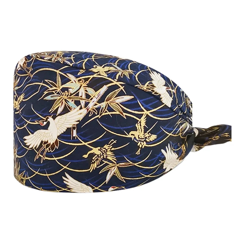 Gorro Quirúrgico Ajustable con Estampado "tipo japones", Transpirable y Reutilizable, Gorro de Trabajo para Enfermeras, Dentistas, Spa y Personal Médico, Unisex