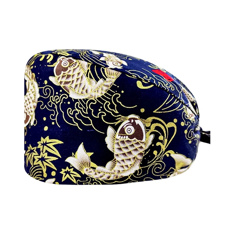 Gorro Quirúrgico Ajustable con Estampado "tipo japones", Transpirable y Reutilizable, Gorro de Trabajo para Enfermeras, Dentistas, Spa y Personal Médico, Unisex