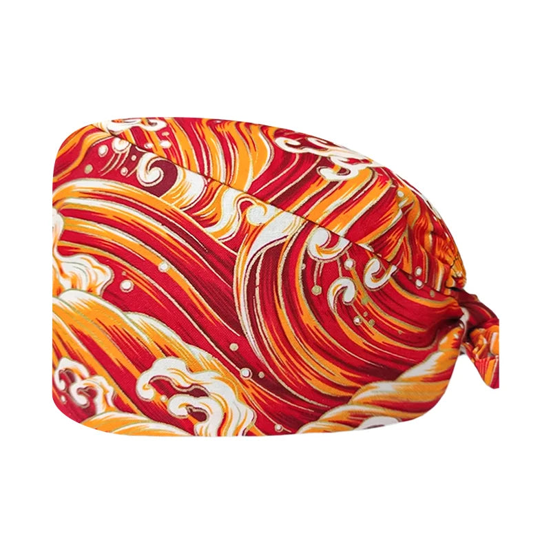 Gorro Quirúrgico Ajustable con Estampado "tipo japones", Transpirable y Reutilizable, Gorro de Trabajo para Enfermeras, Dentistas, Spa y Personal Médico, Unisex