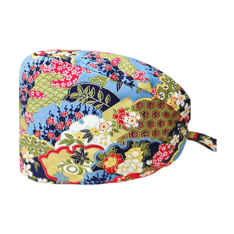 Gorro Quirúrgico Ajustable con Estampado "tipo japones", Transpirable y Reutilizable, Gorro de Trabajo para Enfermeras, Dentistas, Spa y Personal Médico, Unisex