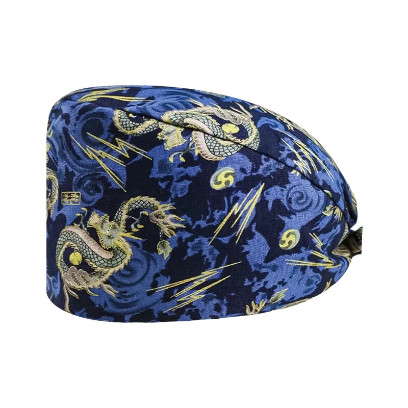 Gorro Quirúrgico Ajustable con Estampado "tipo japones", Transpirable y Reutilizable, Gorro de Trabajo para Enfermeras, Dentistas, Spa y Personal Médico, Unisex