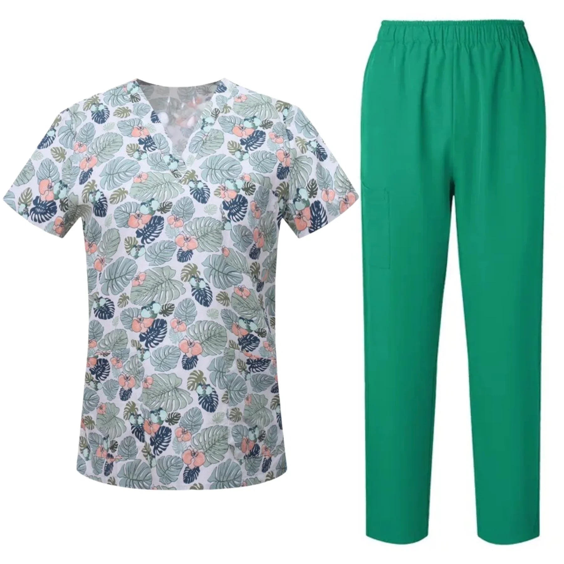 Uniformes quirúrgicos para mujer, blusa estampada con bolsillos, pantalones, conjunto de exfoliante médico, ropa de trabajo para salón de belleza, bata clínica, Top + Pantalones, traje de Spa
