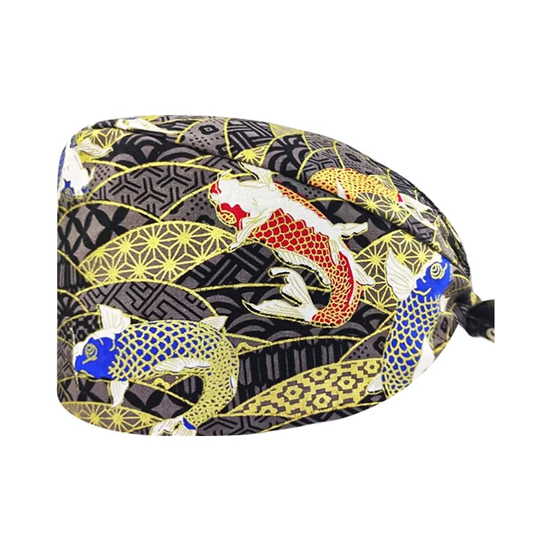 Gorro Quirúrgico Ajustable con Estampado "tipo japones", Transpirable y Reutilizable, Gorro de Trabajo para Enfermeras, Dentistas, Spa y Personal Médico, Unisex