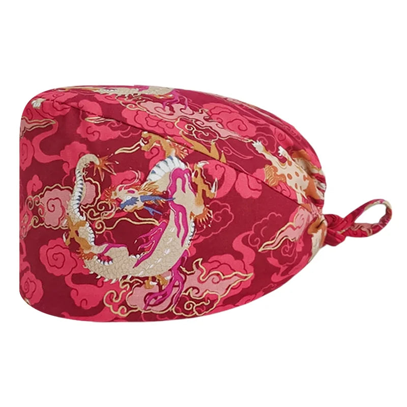 Gorro Quirúrgico Ajustable con Estampado "tipo japones", Transpirable y Reutilizable, Gorro de Trabajo para Enfermeras, Dentistas, Spa y Personal Médico, Unisex