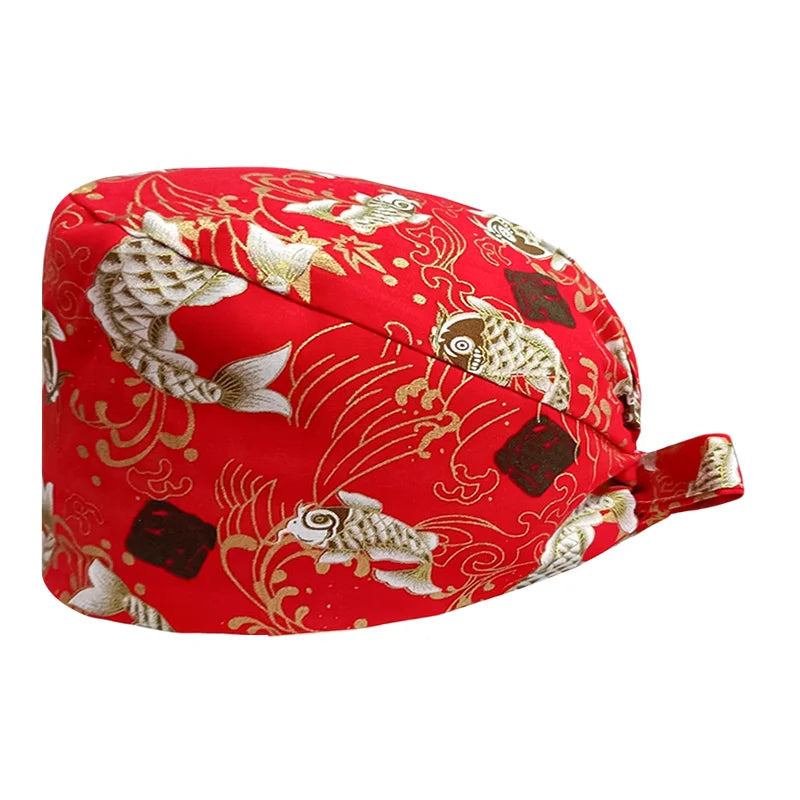 Gorro Quirúrgico Ajustable con Estampado "tipo japones", Transpirable y Reutilizable, Gorro de Trabajo para Enfermeras, Dentistas, Spa y Personal Médico, Unisex