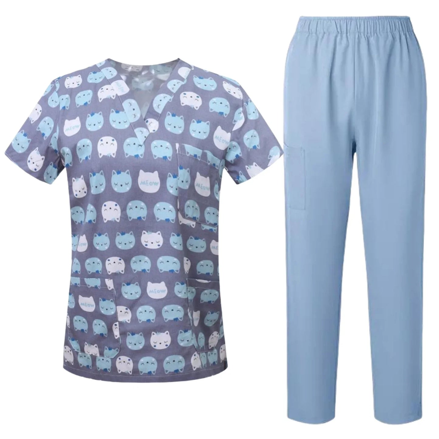 Uniformes quirúrgicos para mujer, blusa estampada con bolsillos, pantalones, conjunto de exfoliante médico, ropa de trabajo para salón de belleza, bata clínica, Top + Pantalones, traje de Spa