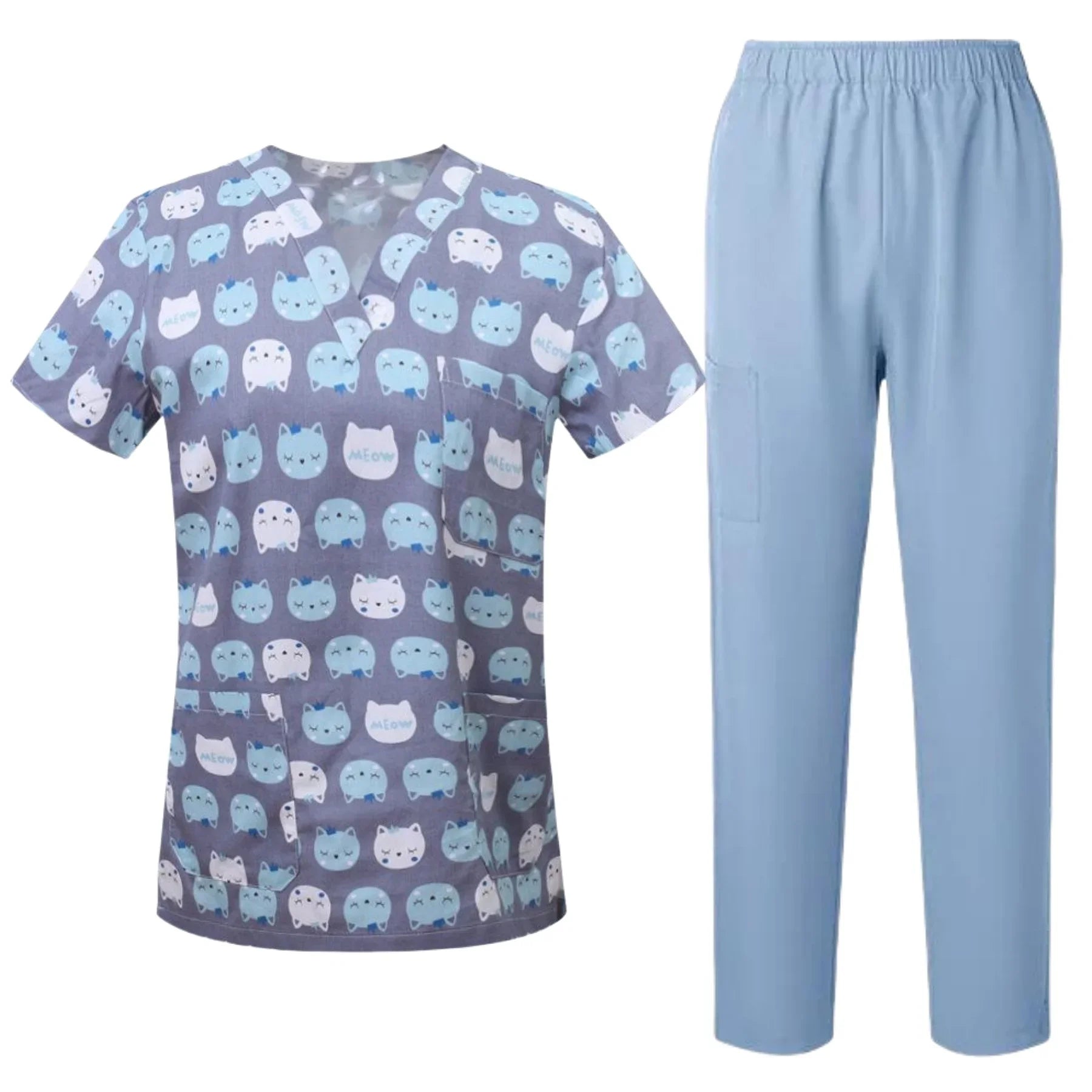 Uniformes quirúrgicos para mujer, blusa estampada con bolsillos, pantalones, conjunto de exfoliante médico, ropa de trabajo para salón de belleza, bata clínica, Top + Pantalones, traje de Spa